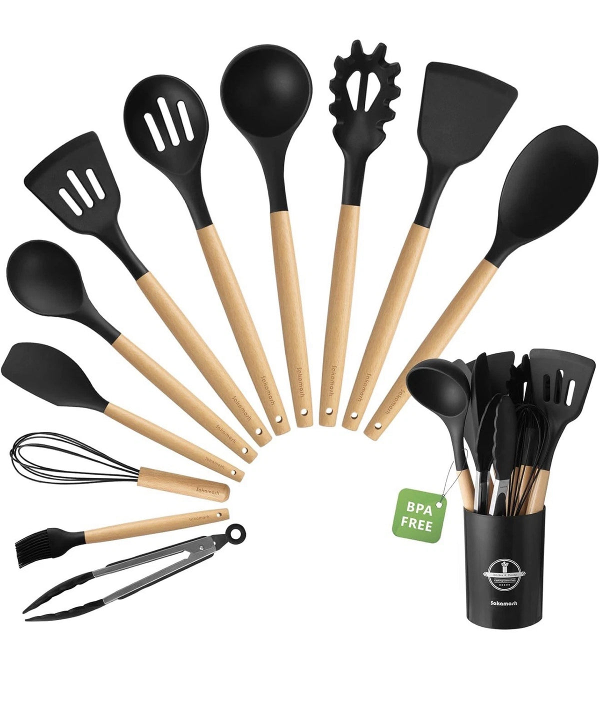 12-Piece Silicone Cooking Utensil Set with Holder-1