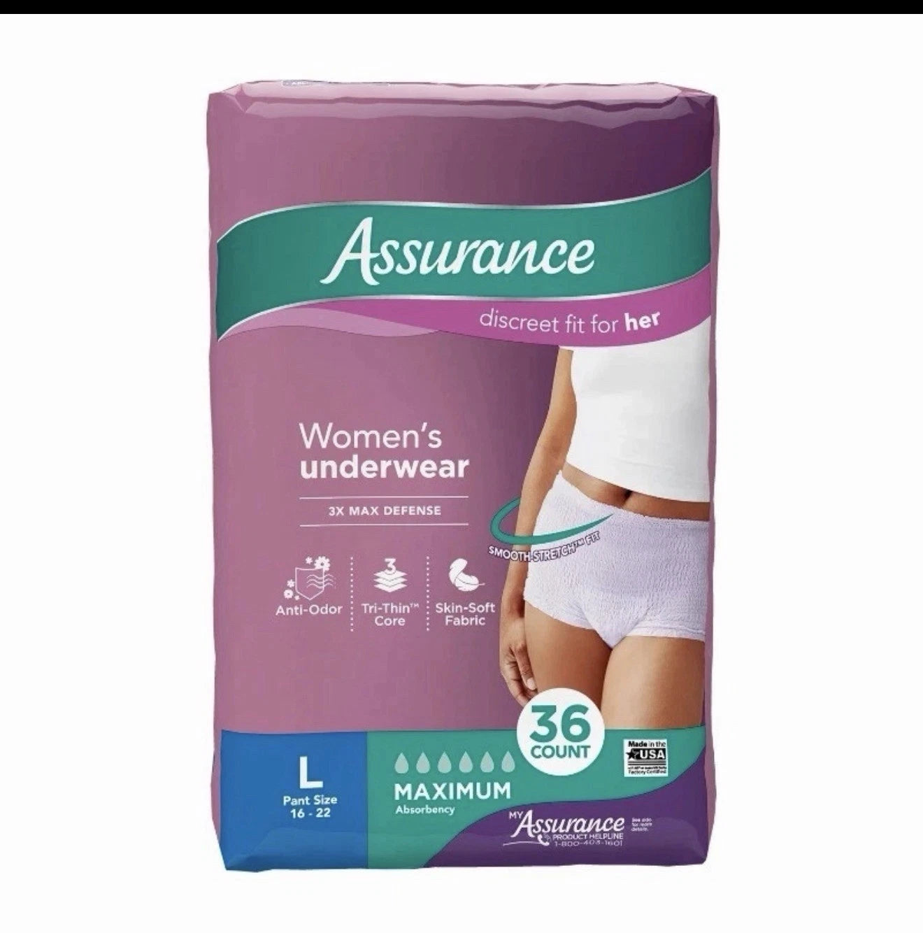 Assurance Women's Incontinence & Postpartum Underwear L 2 Pack