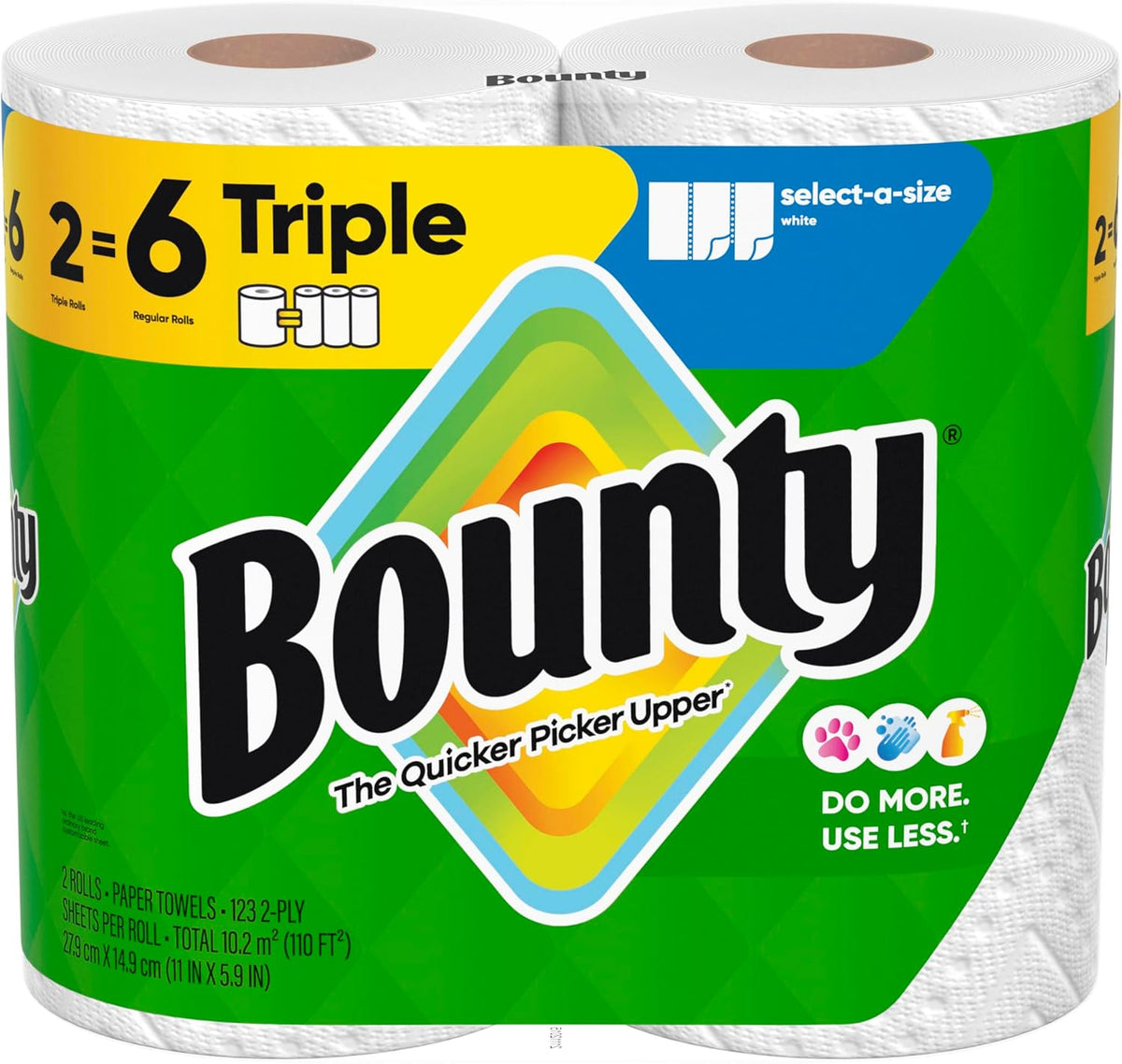 Bounty A Size Paper Towels, White 2 Triple Rolls