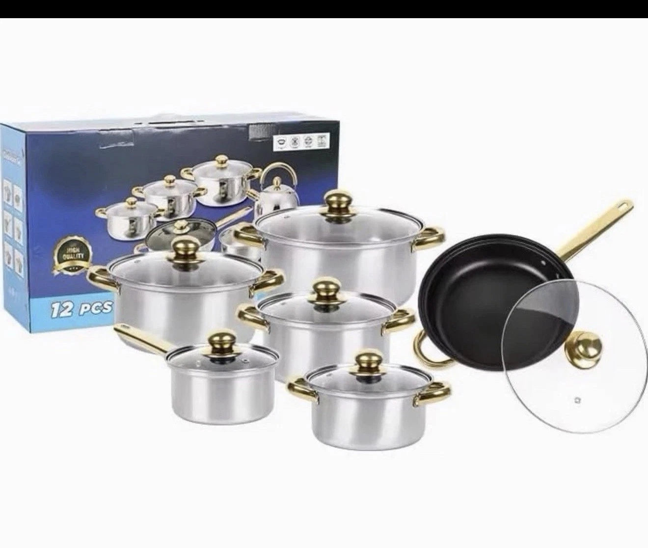 German Stainless Steel Nonstick Cookware Set (12 Piece)